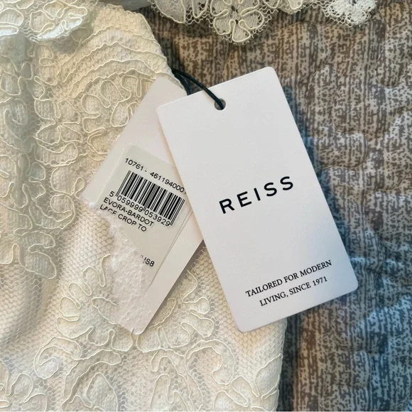 Reiss Evora Bardot Lace Off Shoulder Crop Top White NWT Size 8 Bridal - Picture 3 of 11